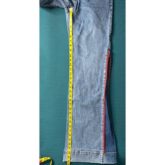 Alice + Olivia Rey Side Zipper Blue Red Wide Leg Jeans - Picture 9 of 13